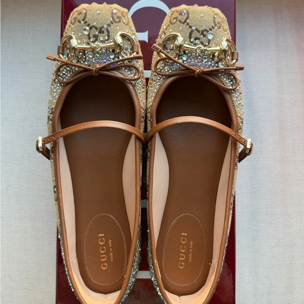 Gucci Horsebit Crystal Embellished Ballet Flats - Picture 1 of 6